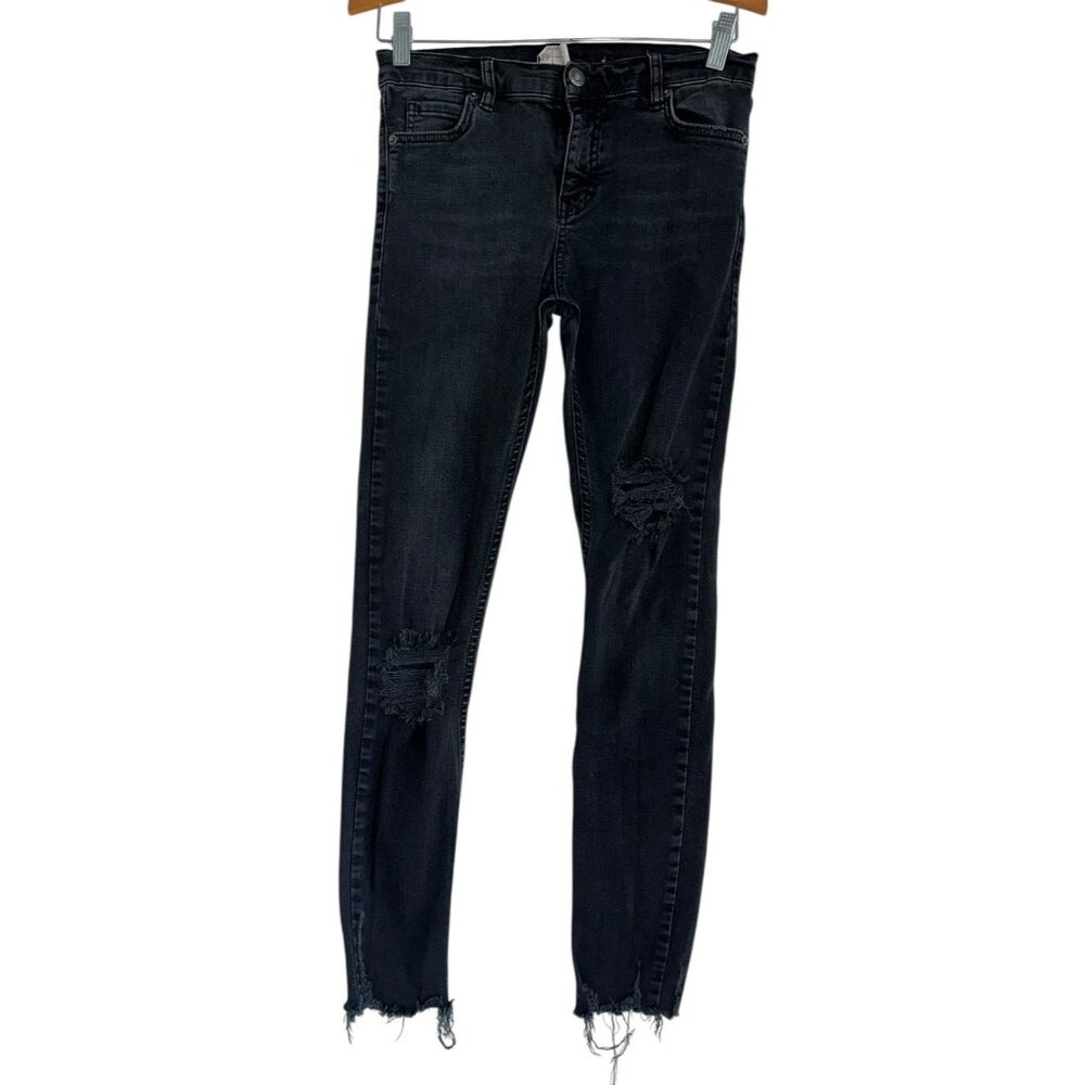 Free People Women's Black Shark Bite Distressed Skinny Raw Hem Jeans 26